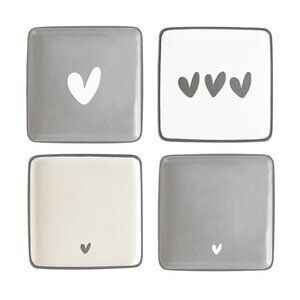 Set/4 Heart Print Appetizer Plates